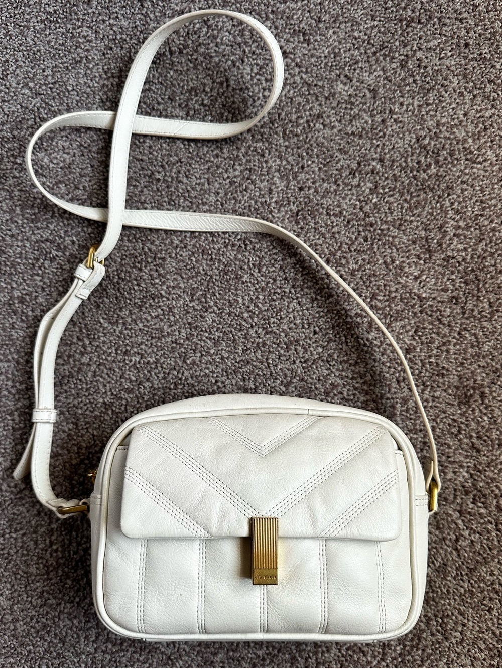 Ted Baker Ivory Leather Chevron Camera Crossbody Bag Gold Hardware